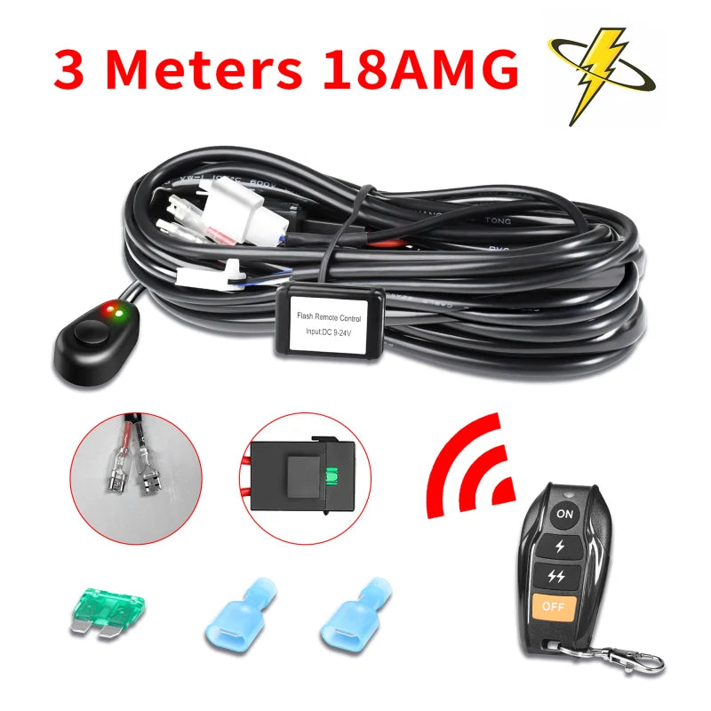 LED Light Bar Wiring Harness Kit 2 Leads Wireless Remote Control Wiring Harness Kit 18AWG Core Cable Wiring Harness Kit for Car