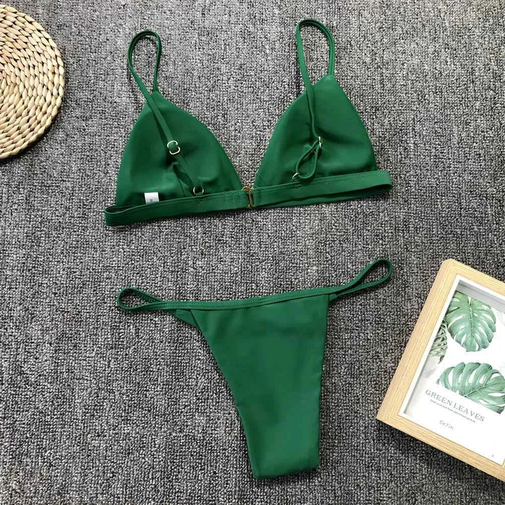 Bikini 2025 New Women's Split Solid Color Adjustable Size Swimsuit