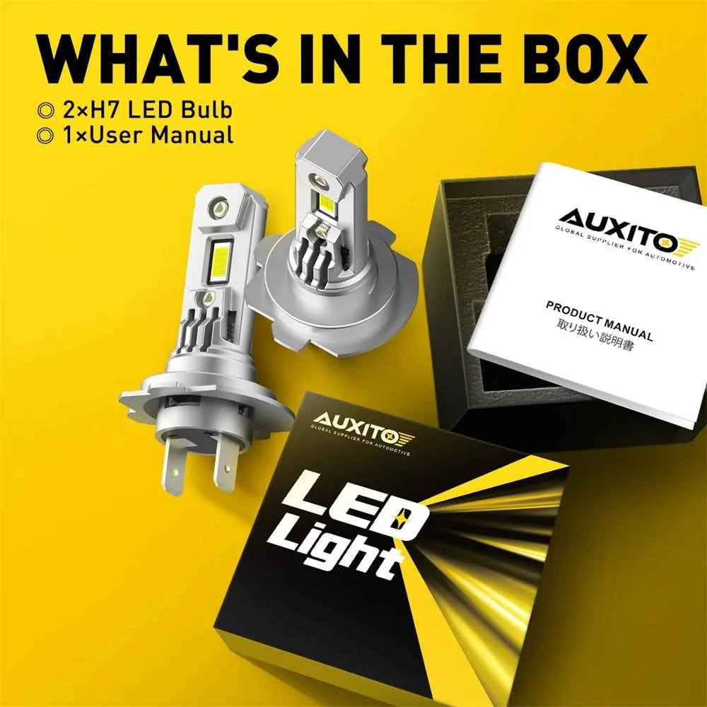 AUXITO 2X 12V H7 LED Headlight Canbus No Error H7 Turbo LED Bulb 360 CSP 100W 20000LM for Toyota Corolla Honda Hyundai Ford Kia