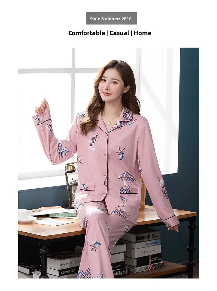 100% Pure Cotton Long Sleeve Sleepwear Set for Elderly Women Spring Summer Autumn Home Clothes Outwear Comfortable Home Suit