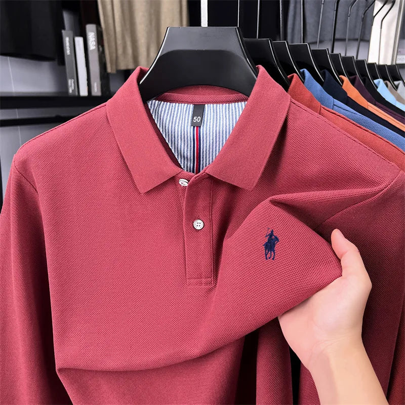 100% cotton high-end brand long sleeve polo shirt new Paul pony embroidery luxury comfort men's business leisure lapel T-shirt