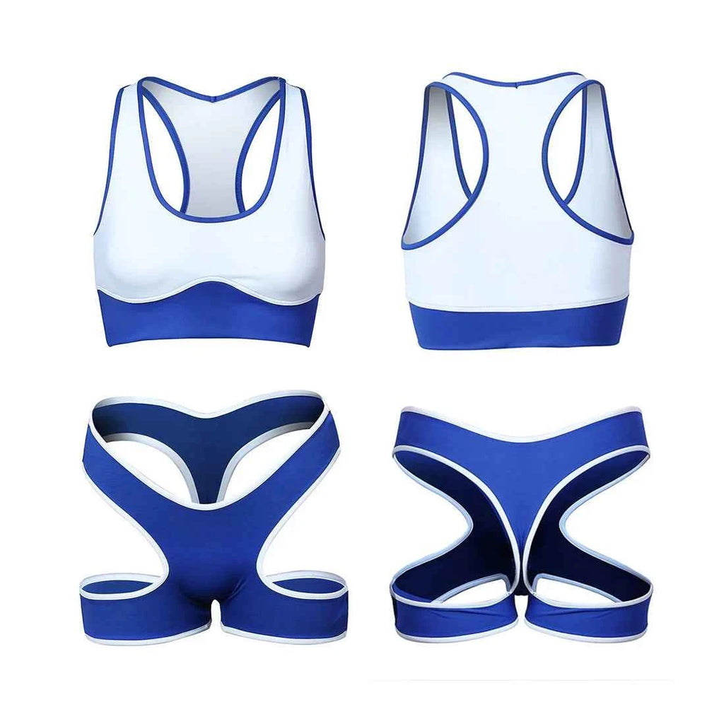 Sexy Cute Pure Desire Bra Set Girl Cheerleading Sports Underwear Lingerie Student Cosplay Costumes Hollow Split Swimsuit Bikini