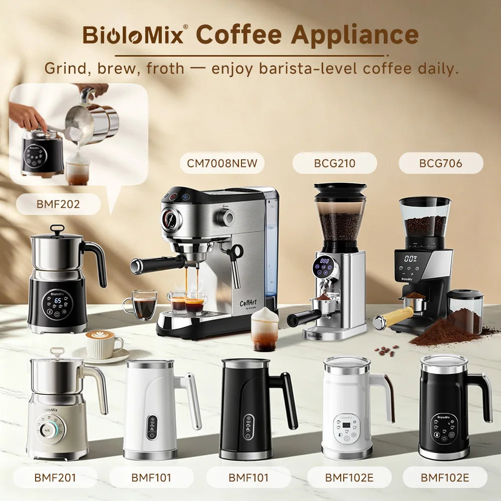 BioloMix 7-in-1 Steamer Detachab Electric Milk Frother Automatic Hot/Cold Foam Maker for Coffee, Hot Chocolate Dishwasher Safe