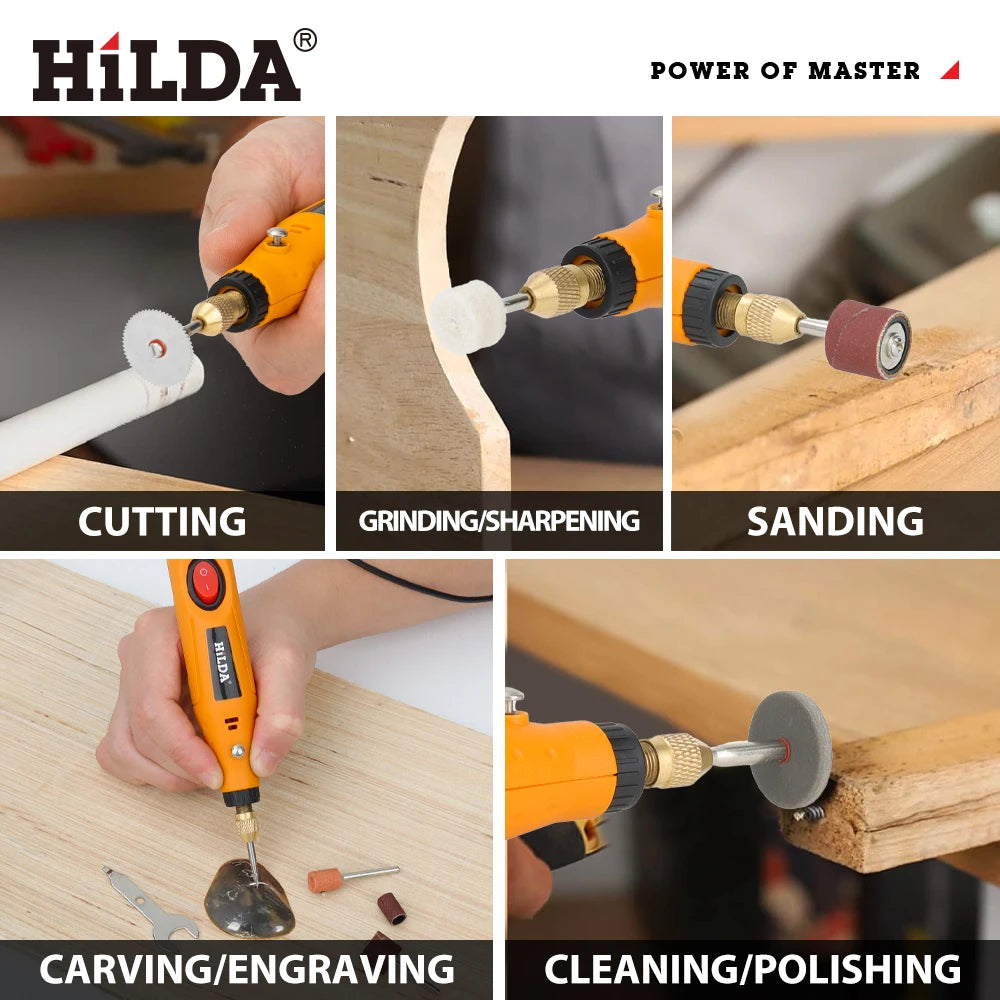 HILDA Electric Mini Drill Grinder Engraving Pen Mini Drill Electric Rotary Tool Grinding Machine Accessories