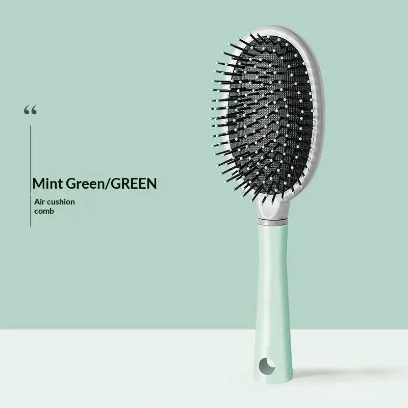 C Green Color Anti-Static Paddle Hair Brush With Scalp Massage Pins