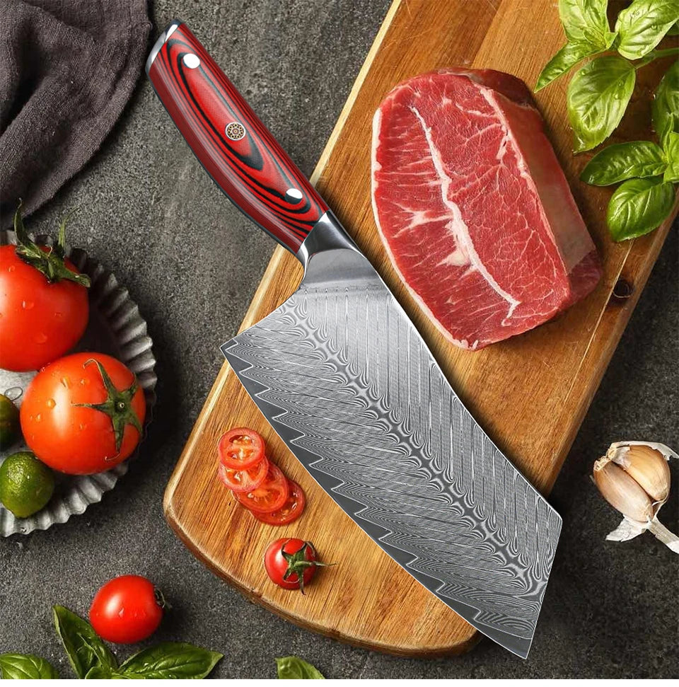 YIZEMA 7" Cleaver Knife Japanese Damascus Steel Sharp Meat Slicer Vegetable Chopper Kitchen High Quality Professional Chef Knife