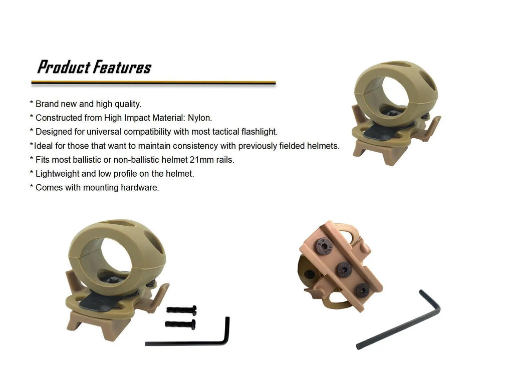 Aholdtech Tactical Bulletproof Helmet Accessories Flashlight Holder Light Clamp And NVG Mount Connector for Gopro Hero Cameras