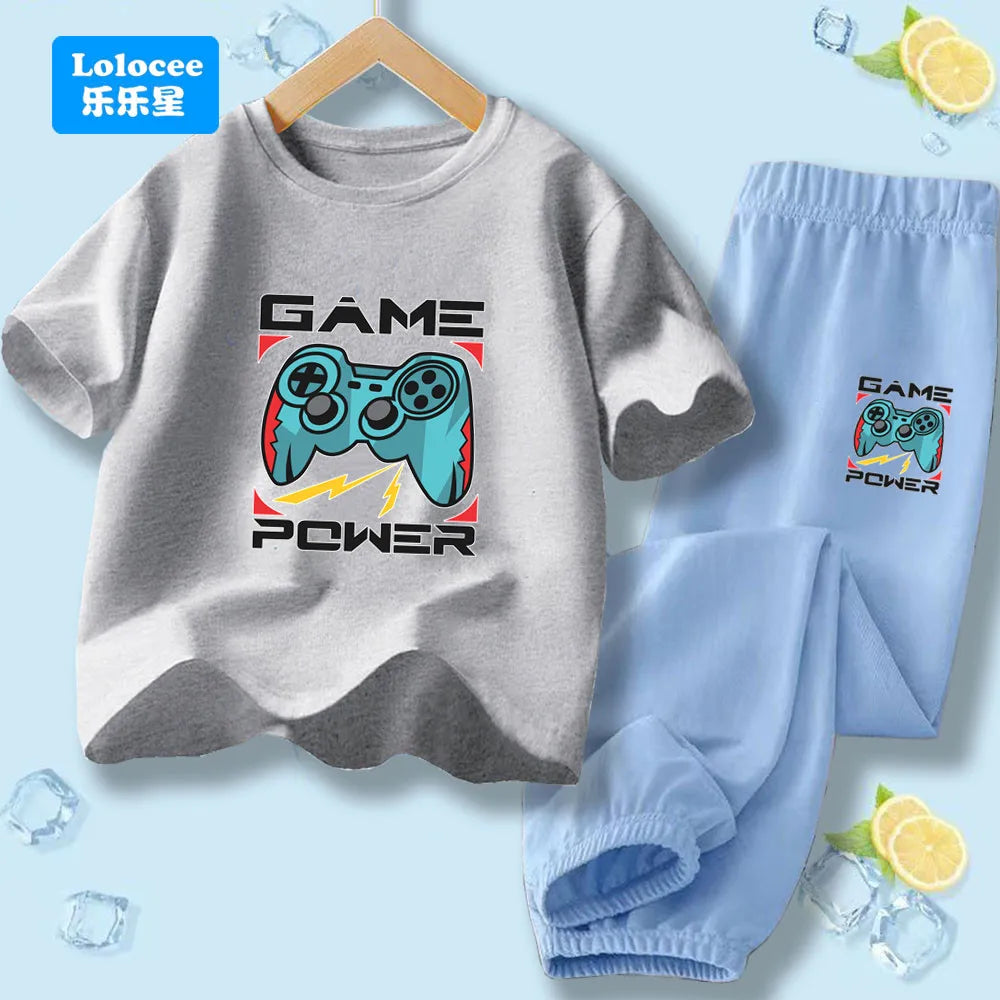 Kids Game Controller 2-Piece Outfit Set Short-Sleeve T-Shirt + Pants Summer Clothes Set for Boys Fashion Clothing YXJ01