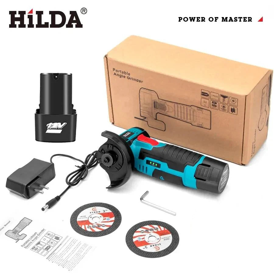 HILDA 3 inch 12V Miniature Rechargeable Angle Grinder with Battery Cutting Blade Polishing Grinder for Cutting Diamond Cordless