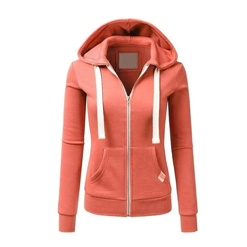 2024 Autumn/Winter New Women's Personalized Fashion Sports Hoodie Long Sleeve Drawstring Pocket Zipper Coat Woolen Sweater Top