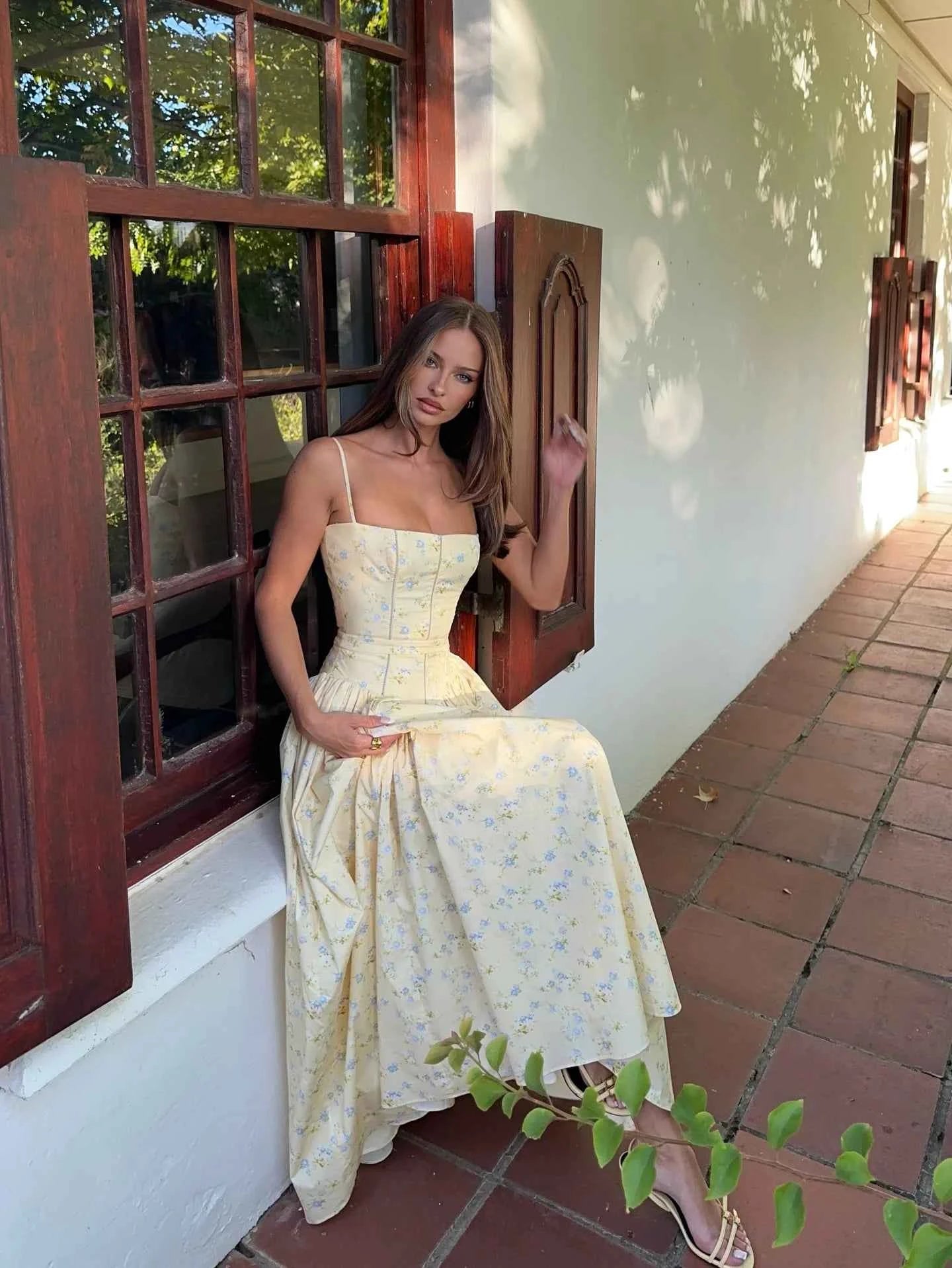 Suninheart Summer Clothes for Women Midi Elegant Dress 2025 New Arrivals White Floral Print Holiday Dress