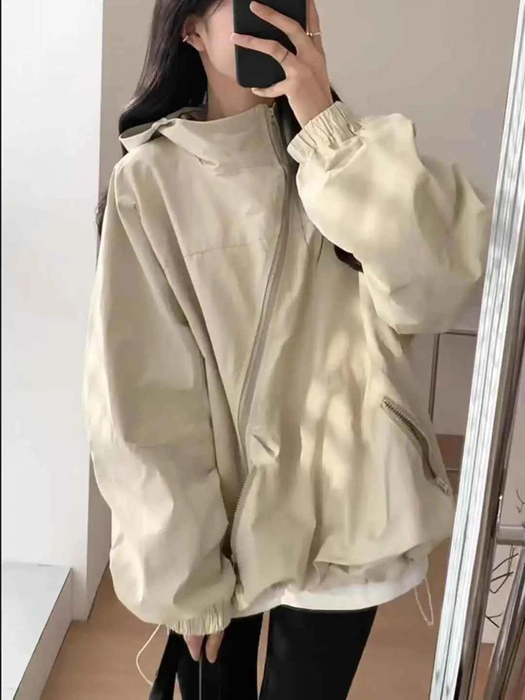Women Hooded Jackets Diagonal Zipper Design Vintage Autumn Baggy Fashion BF Style Outdoor Chaqueta Mujer Leisure All-match Lady
