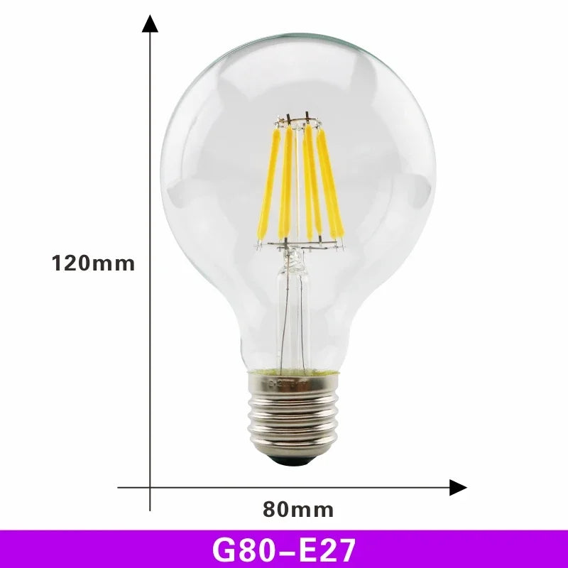 LED Retro Edison Bulb E14 E27 AC 220V 2W 4W 6W 8W Vintage Glass Lamp C35 G45 A60 ST64 G80 G95 G125 Led Filament Light Home Decor