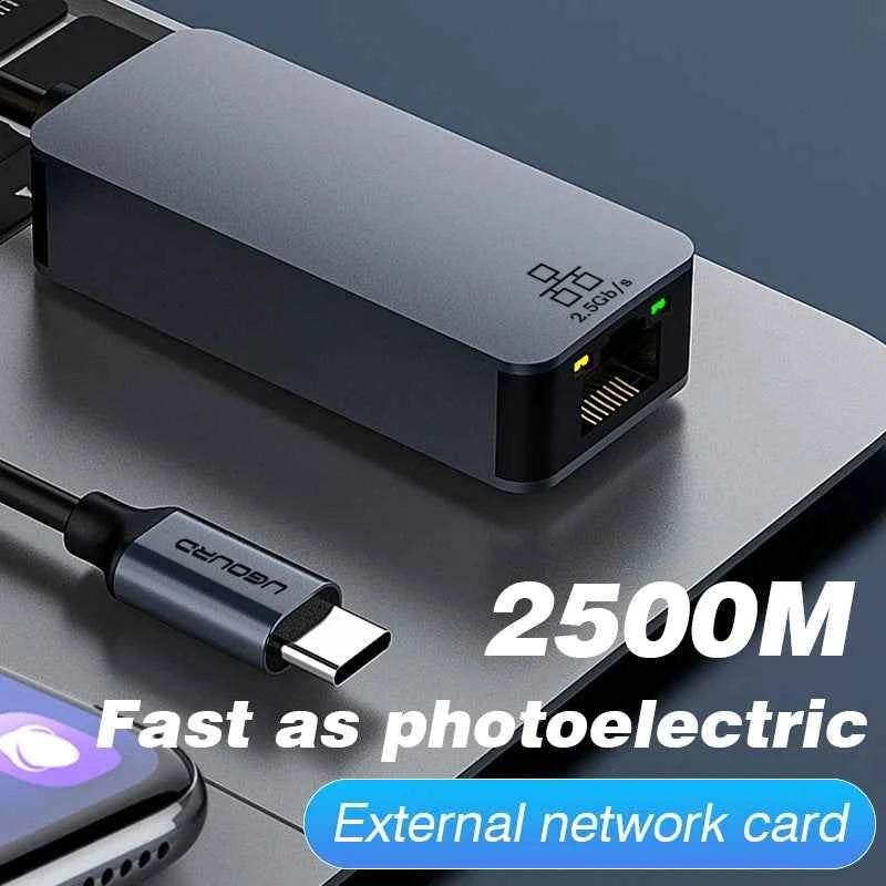 UGOURD 100Mbps 1000Mbps USB C Ethernet Adapter with Charge 100W USB3.0 2.5 Gigabit Network Card USB to RJ45 Lan Cable Converter