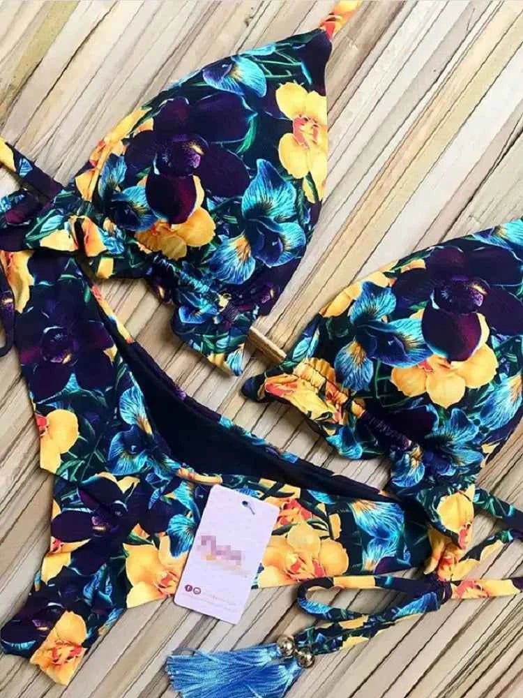 2020 New Bikinis Women Swimsuit Cross Bandage Swimwear Push Up Bikini Set Beach Bathing Suit Brazilian Biquni Print