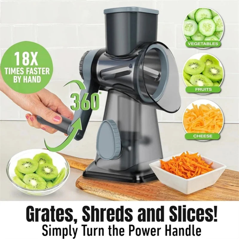3 in 1 Multi-function Drum Vegetable Chopper Hand-operated Potato Slice Chopper Pressed Vegetable Grinder Peeled Garlic Chopper