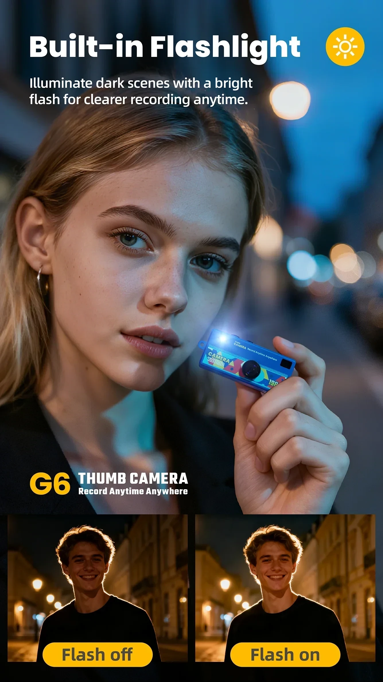 Thumb Camera 1080P FHD, 130° Wide-Angle Lens with AF Autofocus & Fill Light, Portable Mini Camera with TFT LCD Screen mini CCD