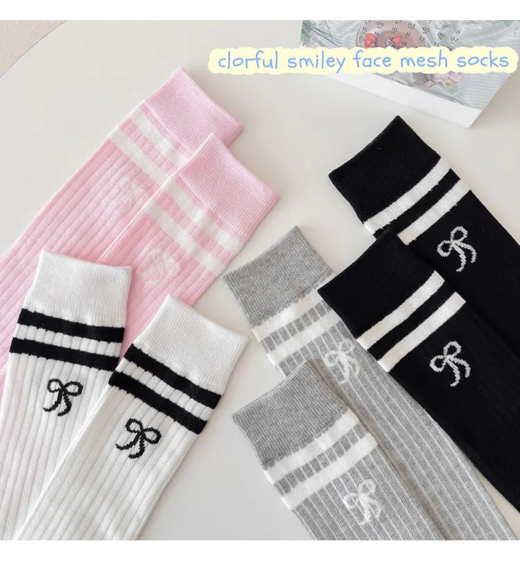 40CM Children's Long Socks Spring and Summer Girls' Bow Princess Skirt Paired with Knee High Sock Striped High Tube Cotton Socks
