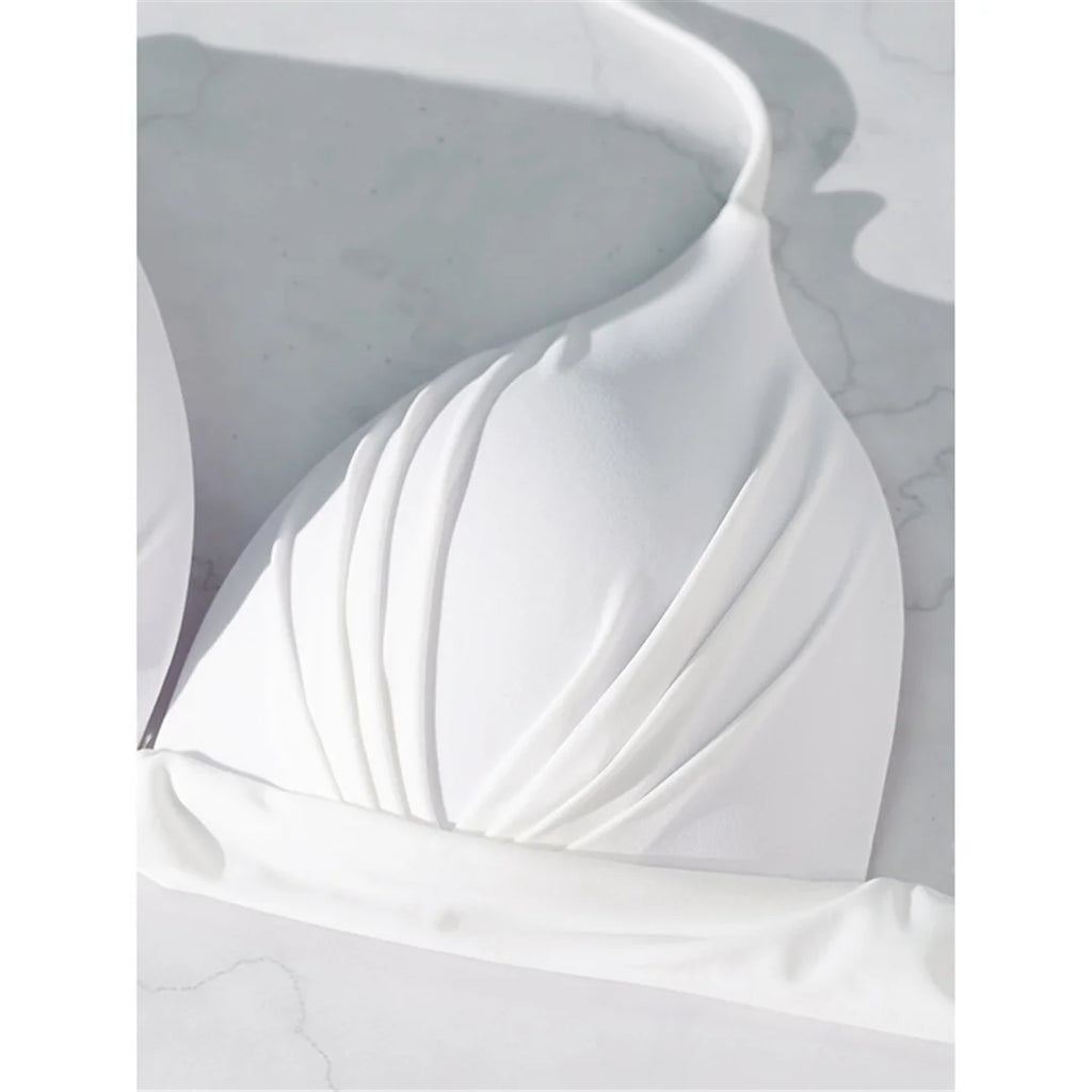 XS - XL New Sexy Push Up Bra Cup Halter Bikini Top Female Swimsuit Women Swimwear Bather Bathing Suit Swim Solid Beach Top V7019