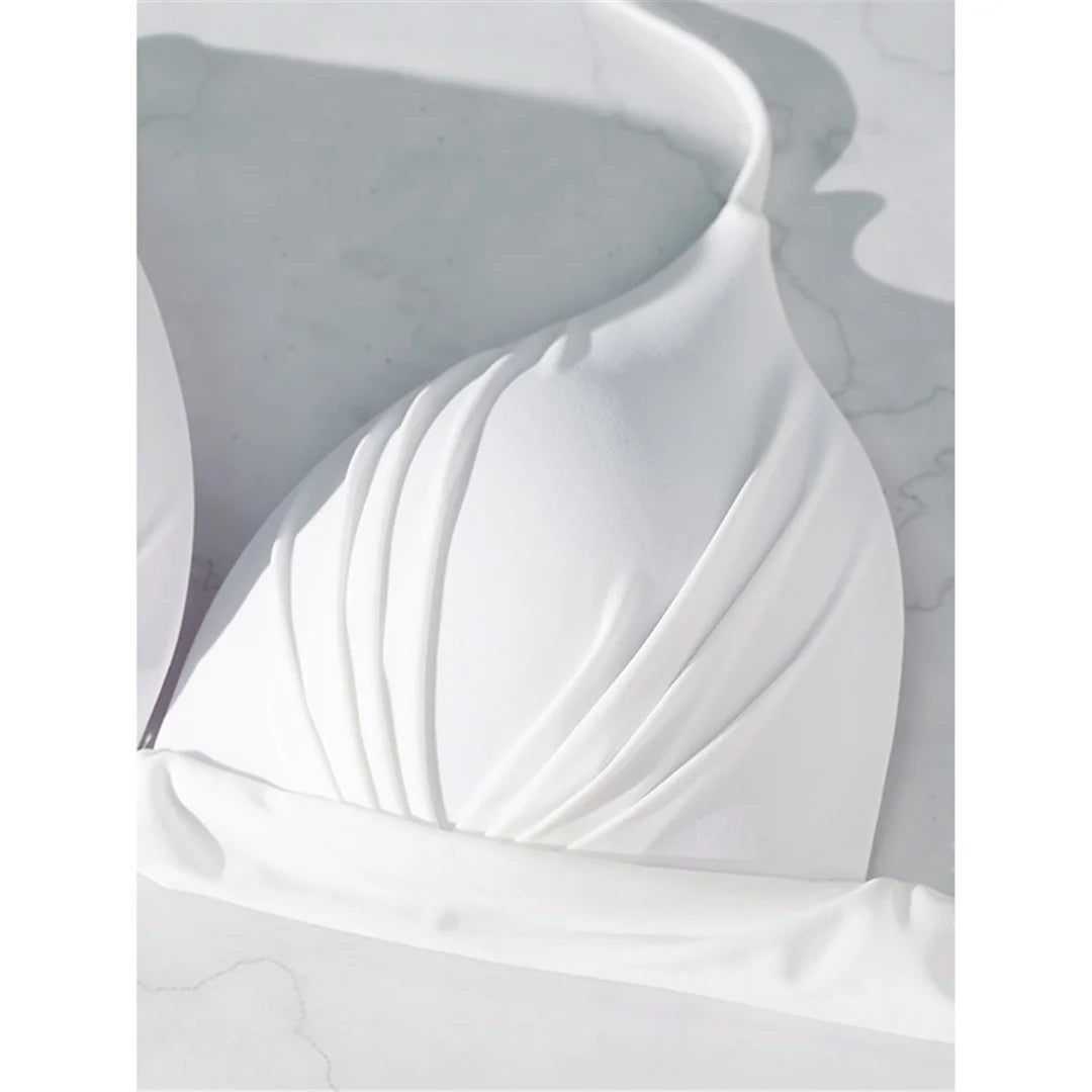XS - XL New Sexy Push Up Bra Cup Halter Bikini Top Female Swimsuit Women Swimwear Bather Bathing Suit Swim Solid Beach Top V7019