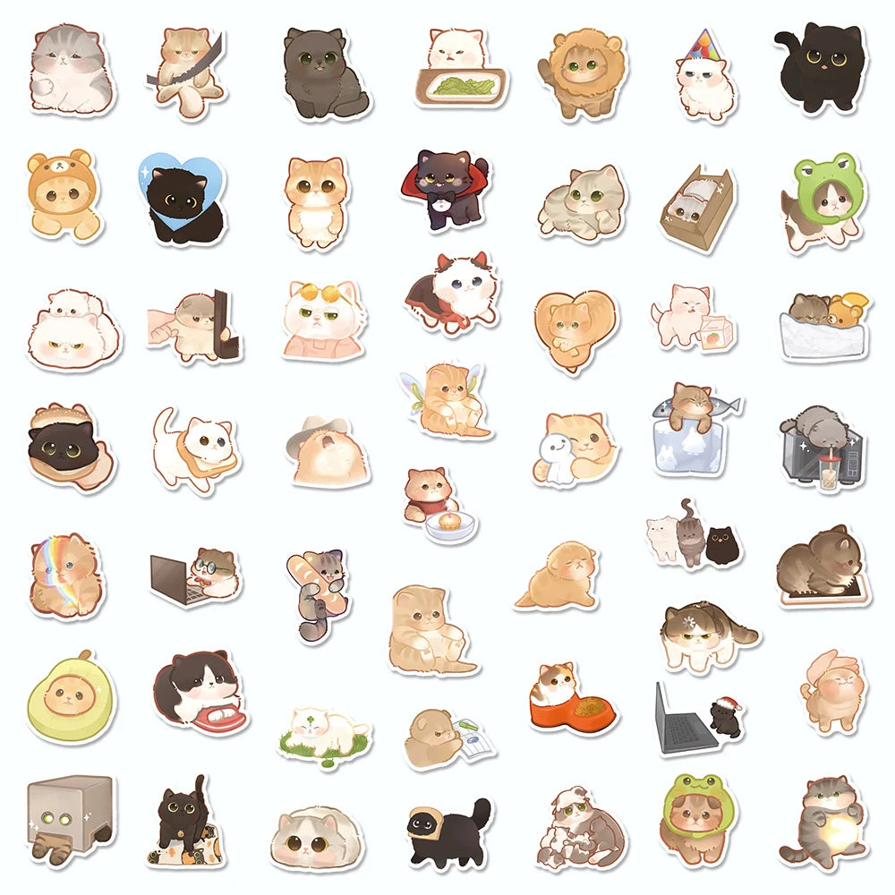 10/30/50PCS Kawaii Cat Stickers PVC Cartoon Cute Decals Toy Stationery Guitar Aesthetic Decorations School Supplies For Children