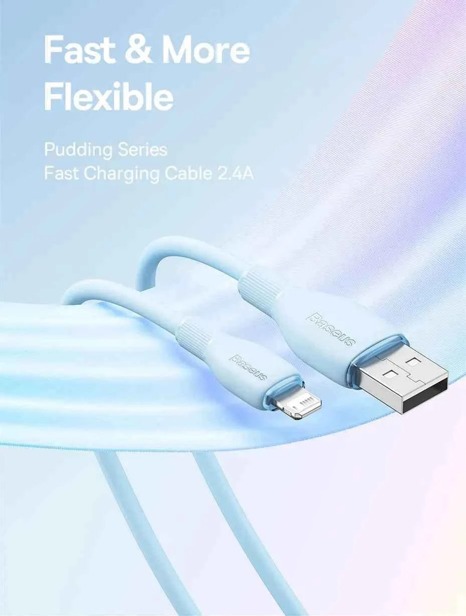Baseus TPE 2.4A Fast Charging USB Cable for iPhone 14 13 Pro Max Xs Xr X 8 Plus Cable for iPhone iPad Air Mini 4 Charger Cable