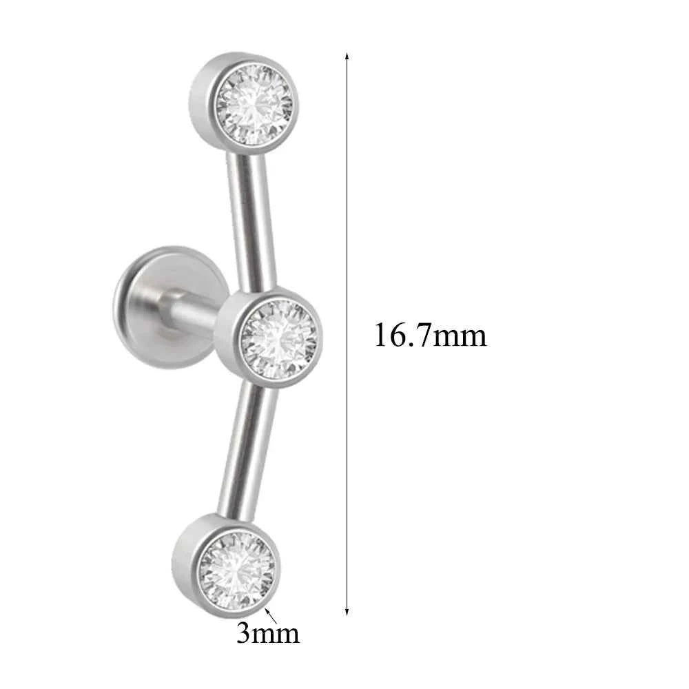 1PC Surgical Steel  Silver Color Labret Flat Base Ear Studs Crystal Cluster Helix Tragus Cartilage Piercing Jewelry 16G