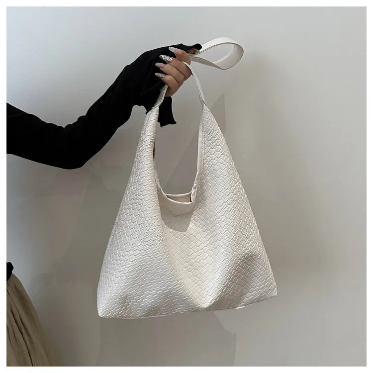 Women's Retro Artificial Leather Woven Pattern Shoulder Bag,Large Capacity Tote Bag,Casual Armpit Bag, Large Tote Bag,Daily Work