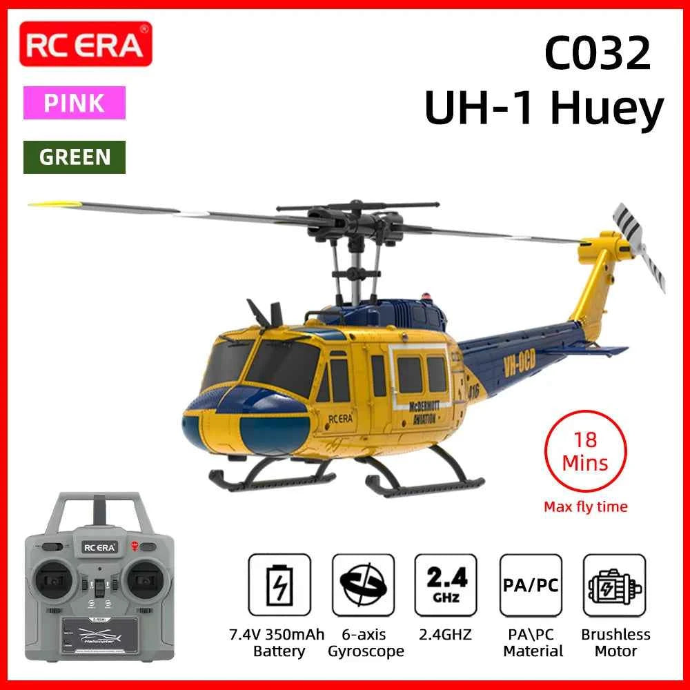 RC ERA RC Helicopter C032 1:48 Scale Huey Helicopter UH-1 6-axis Gyro 6 Channel 3D Brushless Motor Remote Control Aircraft