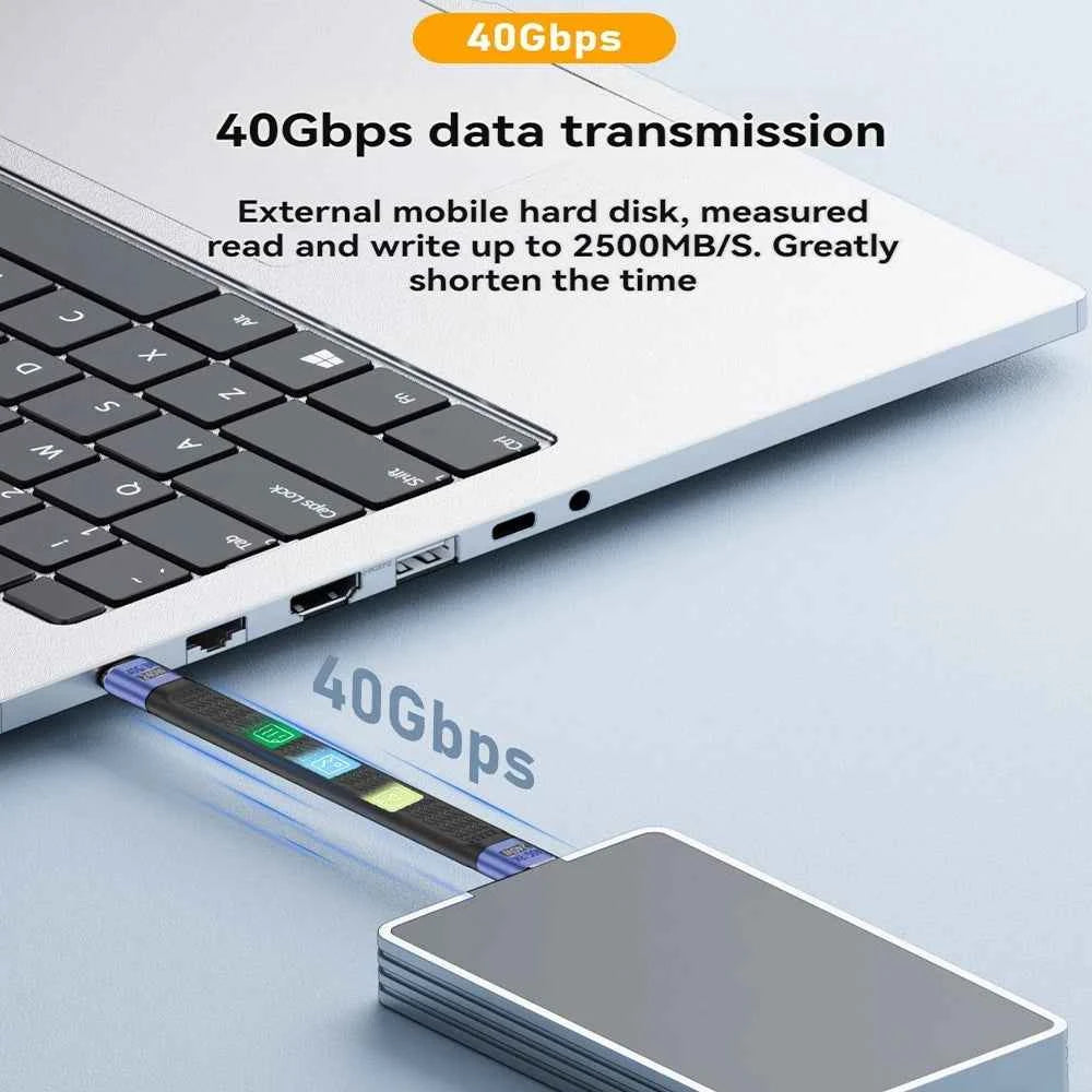 USB4 Short Cable 40Gbps Data Transfer 240W PD Fast Charging Thunderbolt 4/3 Interface Flat USB-C Cord for Laptop Phone Tablet