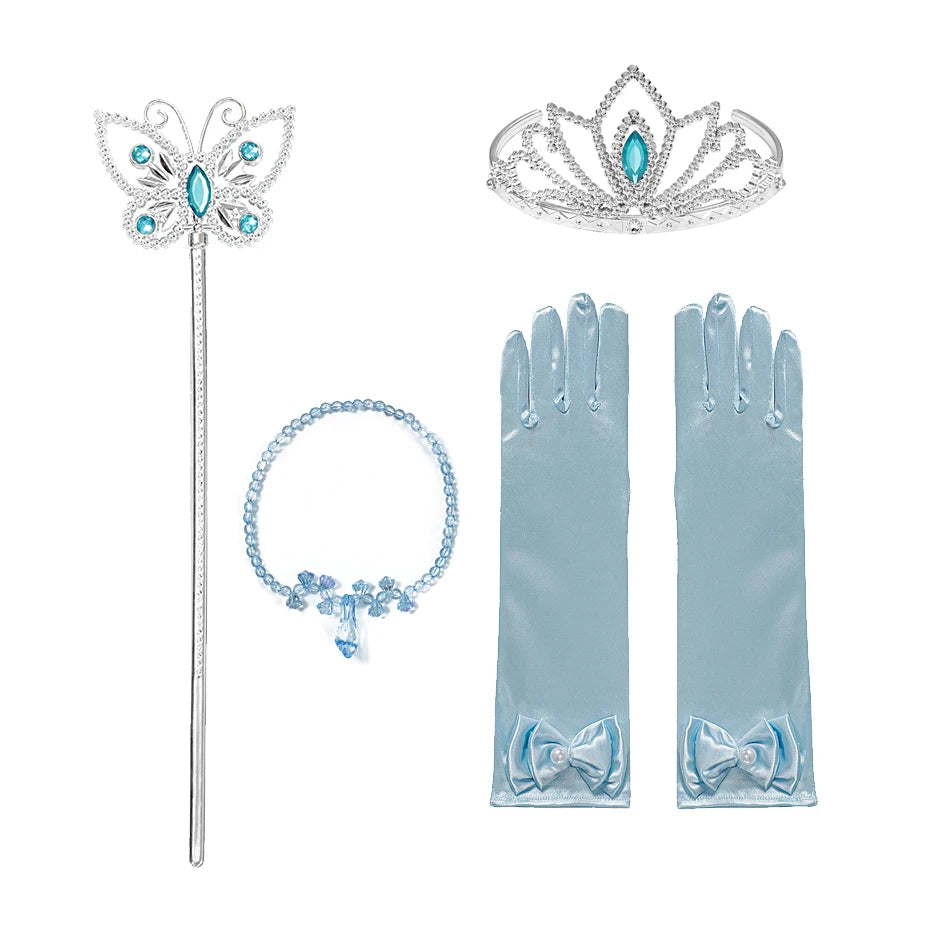 Girl Princess Costume Accessories Gloves Wand Crown Jewelry Set Princess Wig Braid Princess Dress Costume Cosplay Accessories