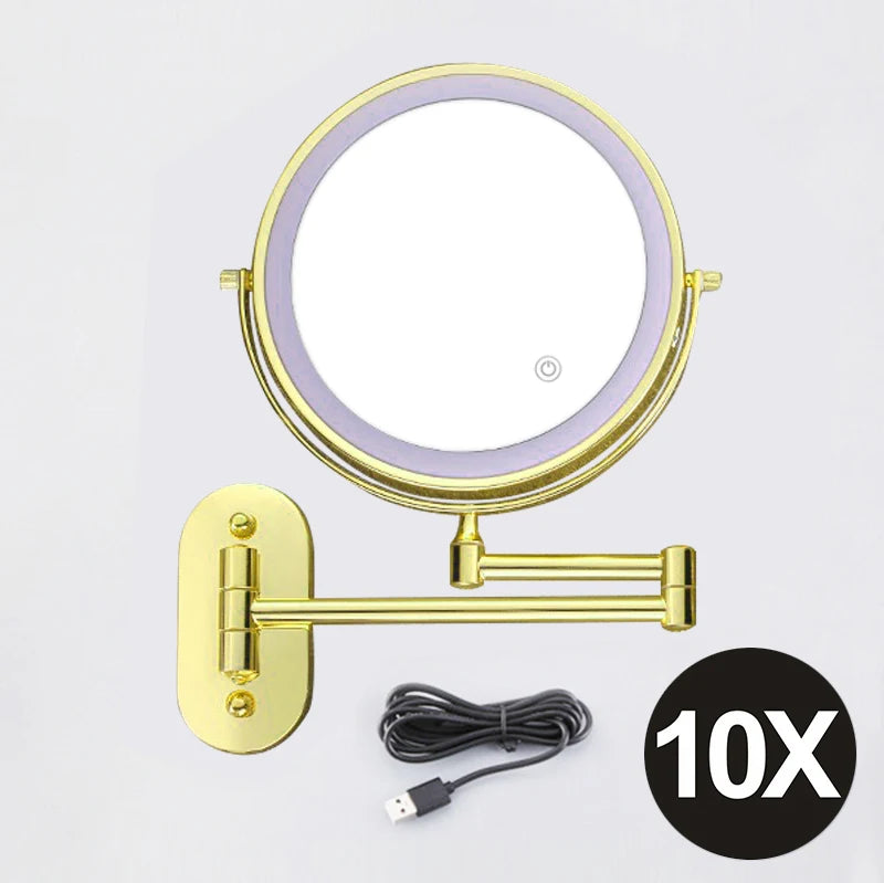 8 Inch Makeup Mirror Gold 3x/5x/7x/10x Magnifying Double Side USB Charging Bathroom 3 Color Light Cosmetic Mirrors