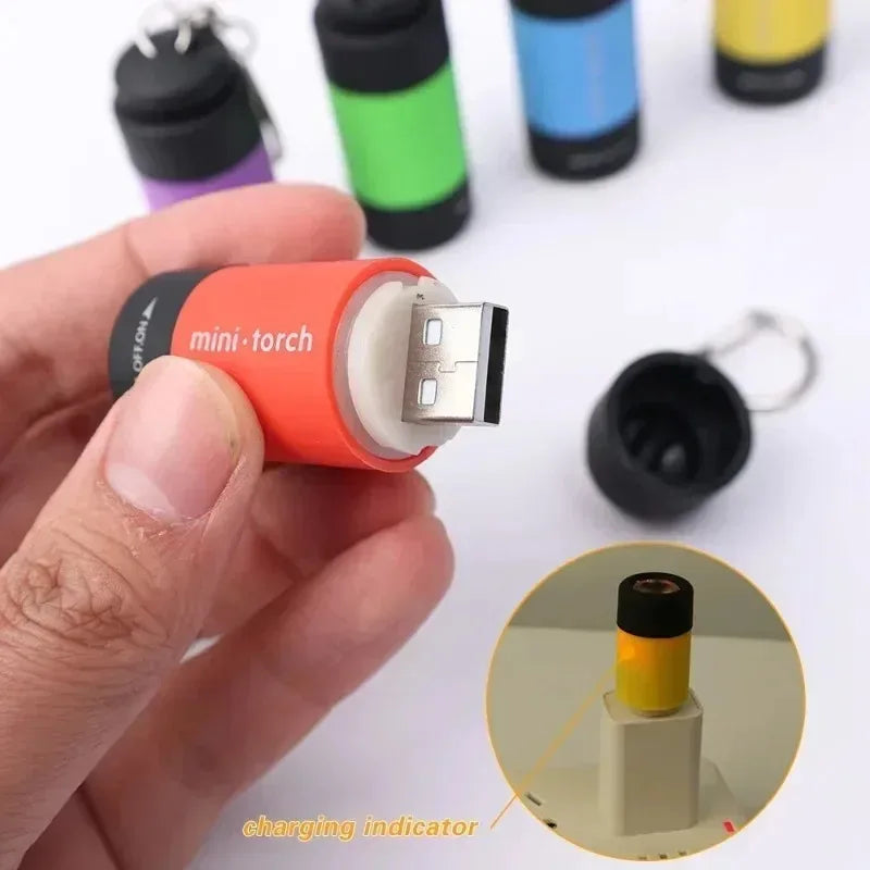 USB Rechargeable LED Pocket Keychain Flashlight Multifunctional Strong Light Waterproof for Outdoor Hiking Camping Mini