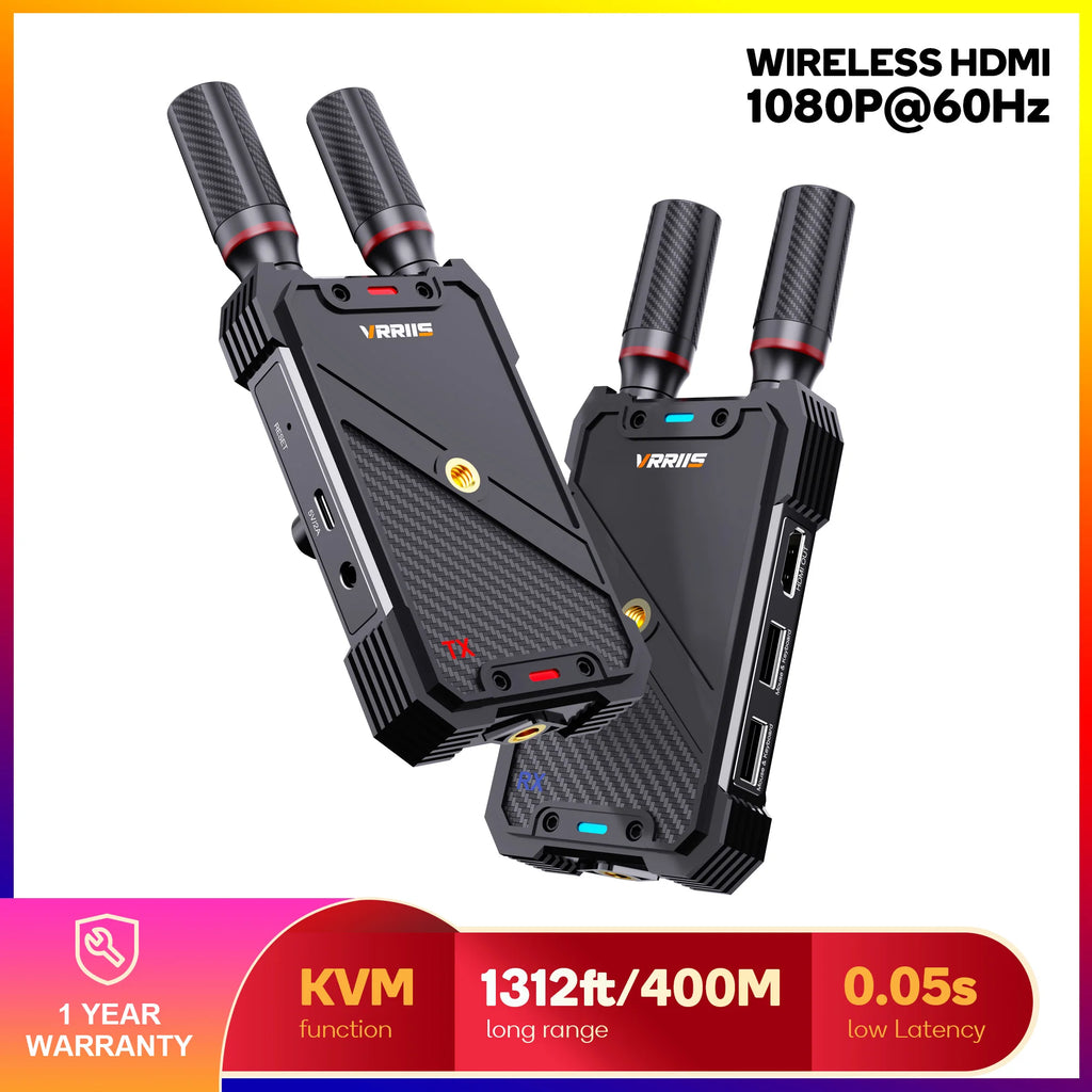400M Wireless Transmitter and Receiver HDMI Video KVM Extender 5G 1080P 0.05S Latency with USB-C Mouse for PC Laptop Camera