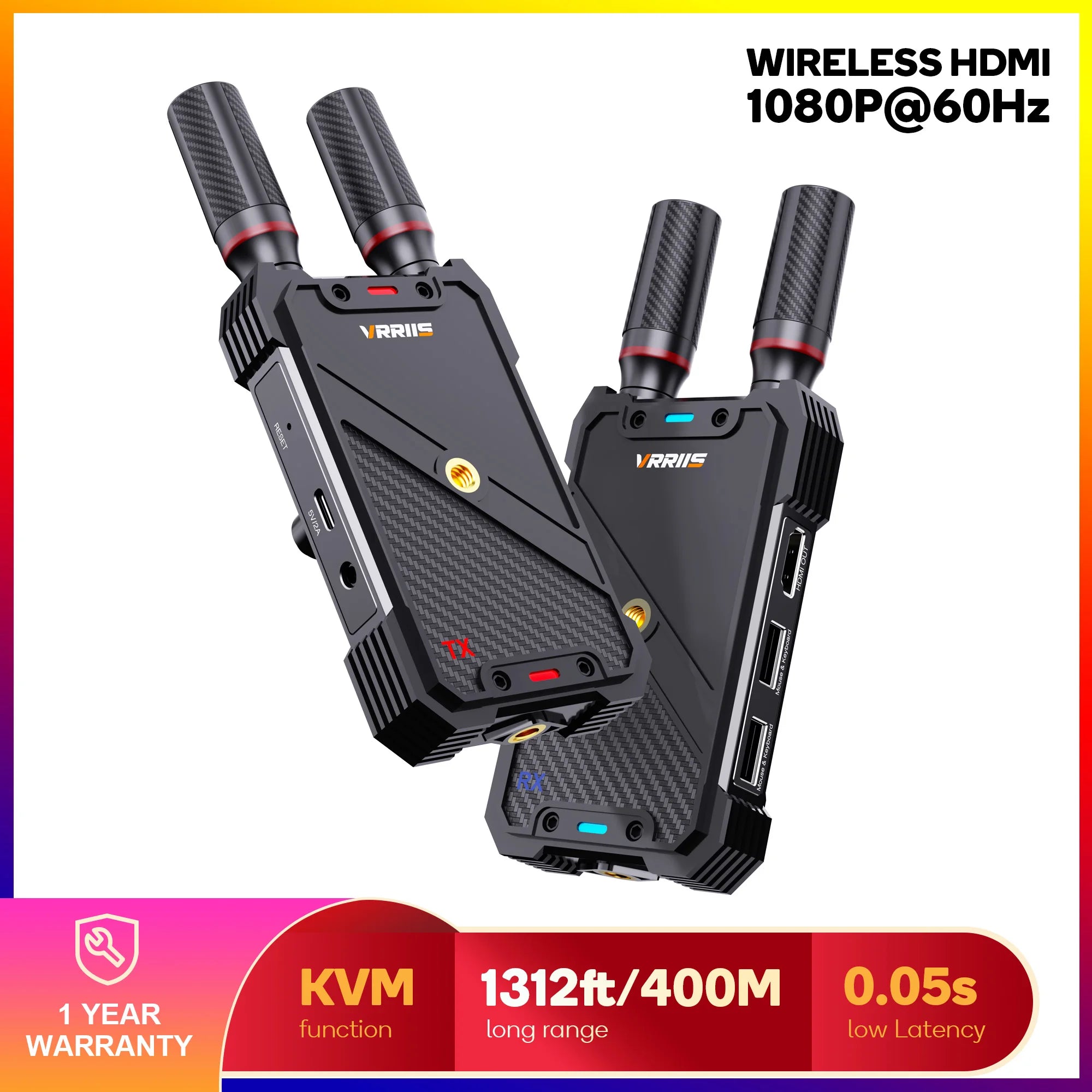 400M Wireless Transmitter and Receiver HDMI Video KVM Extender 5G 1080P 0.05S Latency with USB-C Mouse for PC Laptop Camera
