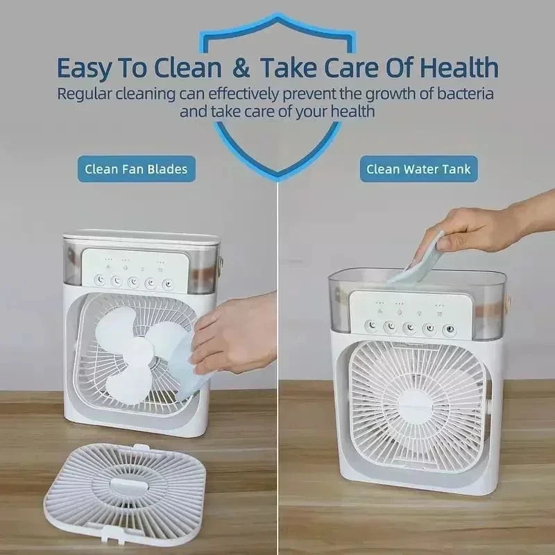 New 3 In 1 Fan AIr Conditioner Household Mini Air Cooler LED Night Light Portable Humidifier Air Adjustment Fan Office Home Fan