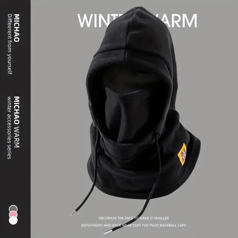 Black Color Fleece Winter Balaclava Hat With Neck Warmer Face Mask