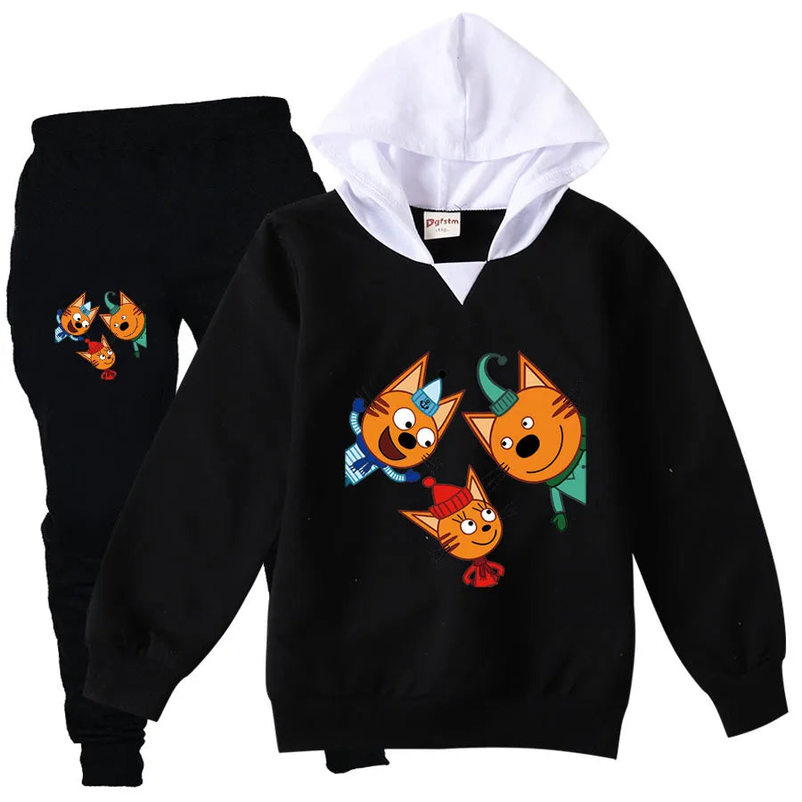 Kid-e-cats Clothes Kids Russian Три Кота My Family Three Happy Cats Hoodie Girls Outfits Children's Sets Boy Clothing