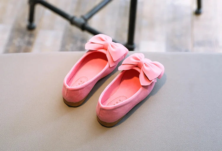 Baby Girls Shoes Princess Bow-knot Flock Fabric Spring Autumn Kids Flats Children Casual Loafers Candy Color Toddlers Shoes Soft