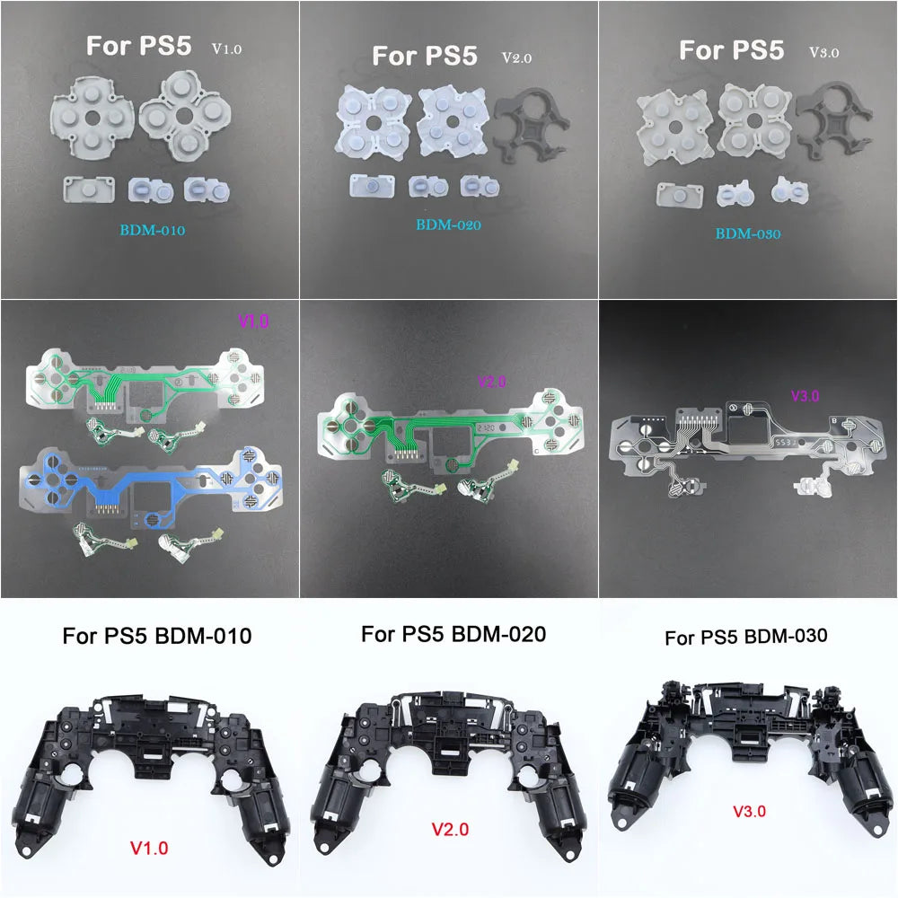 1set For PS5 V1 V2 V3 BDM-010/020/030 Controller Gamepad Middle Frame Bracket Conductive Film & Button Conductive Rubber Pad