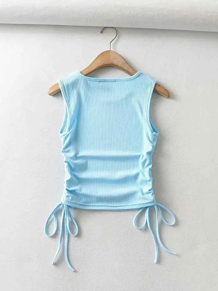2025 Summer NEW Arrival Women Solid Color Sexy Causal Crop Top With String Both Side Club For Fashion Ladies