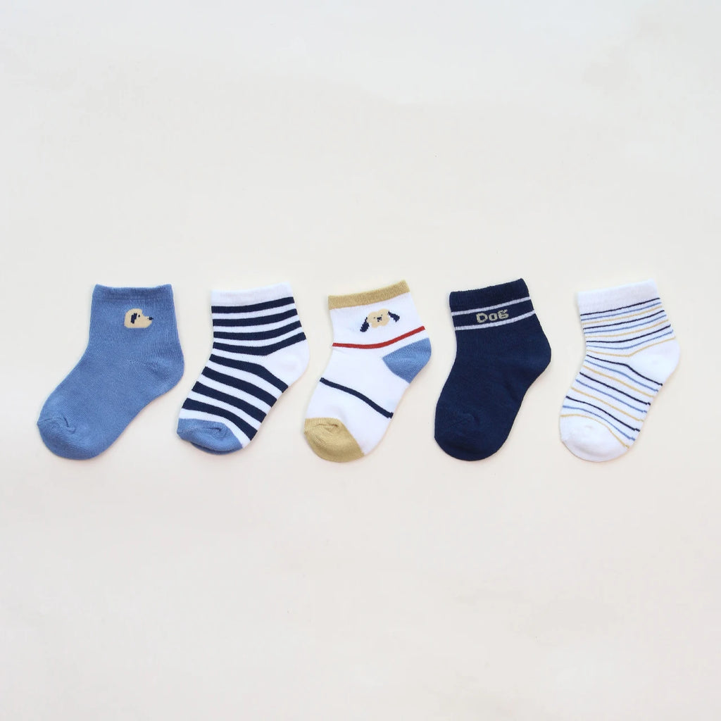 5 Pairs Summer Cotton Socks for Boy Girl Cute Cartoon Thin Breathable Baby Middle Tube Socks Fashion Stripe Kids Socks 0-3 Years