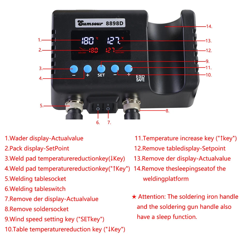 Soldering Station Digital Temperature Adjustable 2 in 1 SMD Solder Iron Hot Air Heat Gun Welding Rework For PCB IC Repair Tools