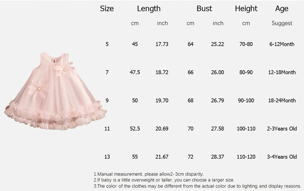Baby Girl Pink Dress Flower Sweet Sleeveless Feather Gauze Princess Dress Wedding Party Dress for Kids Girl