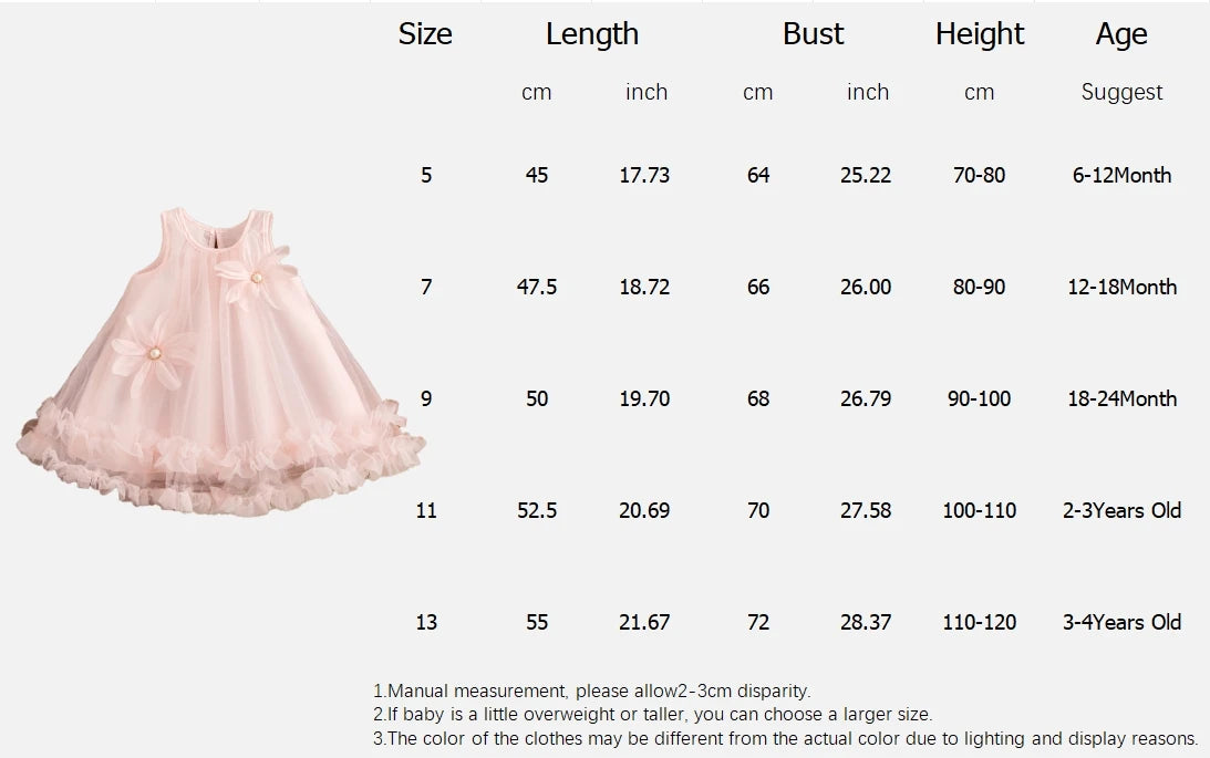 Baby Girl Pink Dress Flower Sweet Sleeveless Feather Gauze Princess Dress Wedding Party Dress for Kids Girl