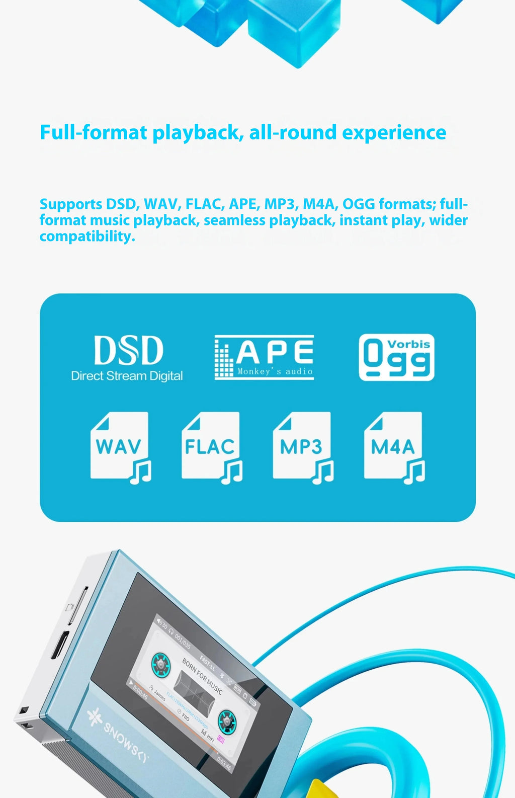 Fiio Snowsky Echo Mini Wireless Bluetooth MP3 Player 8GB Retro Portable Walkman Custom Support DSD Music Gift