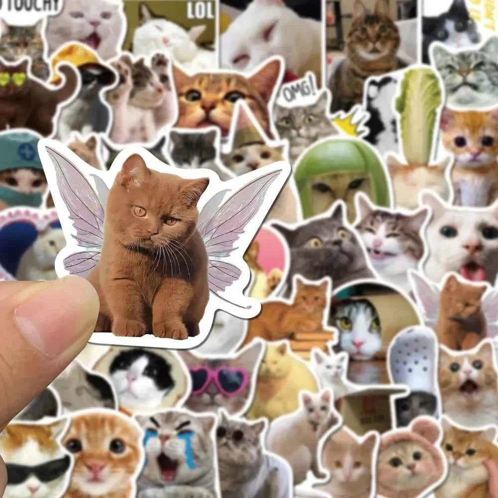 50Pcs Kawaii Funny Cat Stickers Pack Waterproof Laptop Phone Scrapbooking Motorcycle Car Korean Decal Sticker for Kids Toys