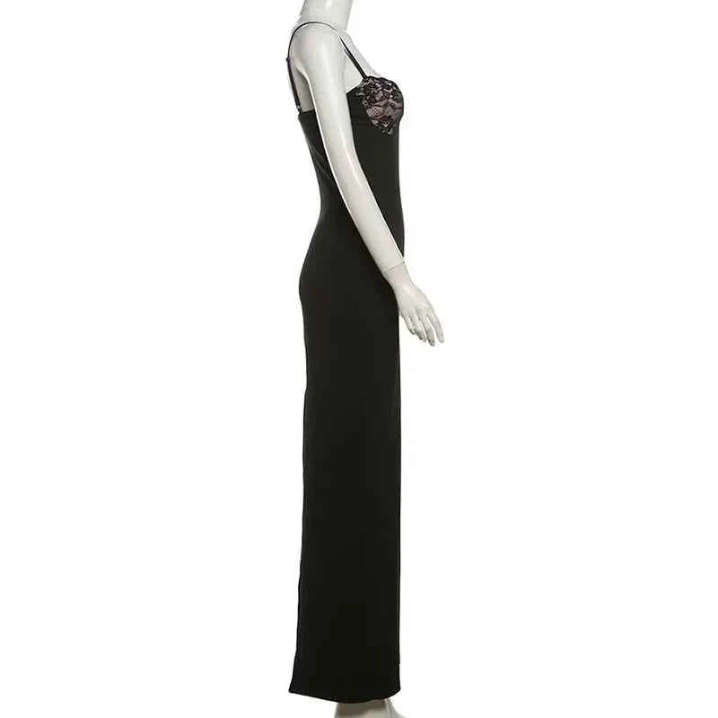 Lace Trim Sexy Backless Party Club Birthday Maxi Y2K Dress for Women Summer 2026 Sleeveless Bodycon Split Long Dresses Outfits
