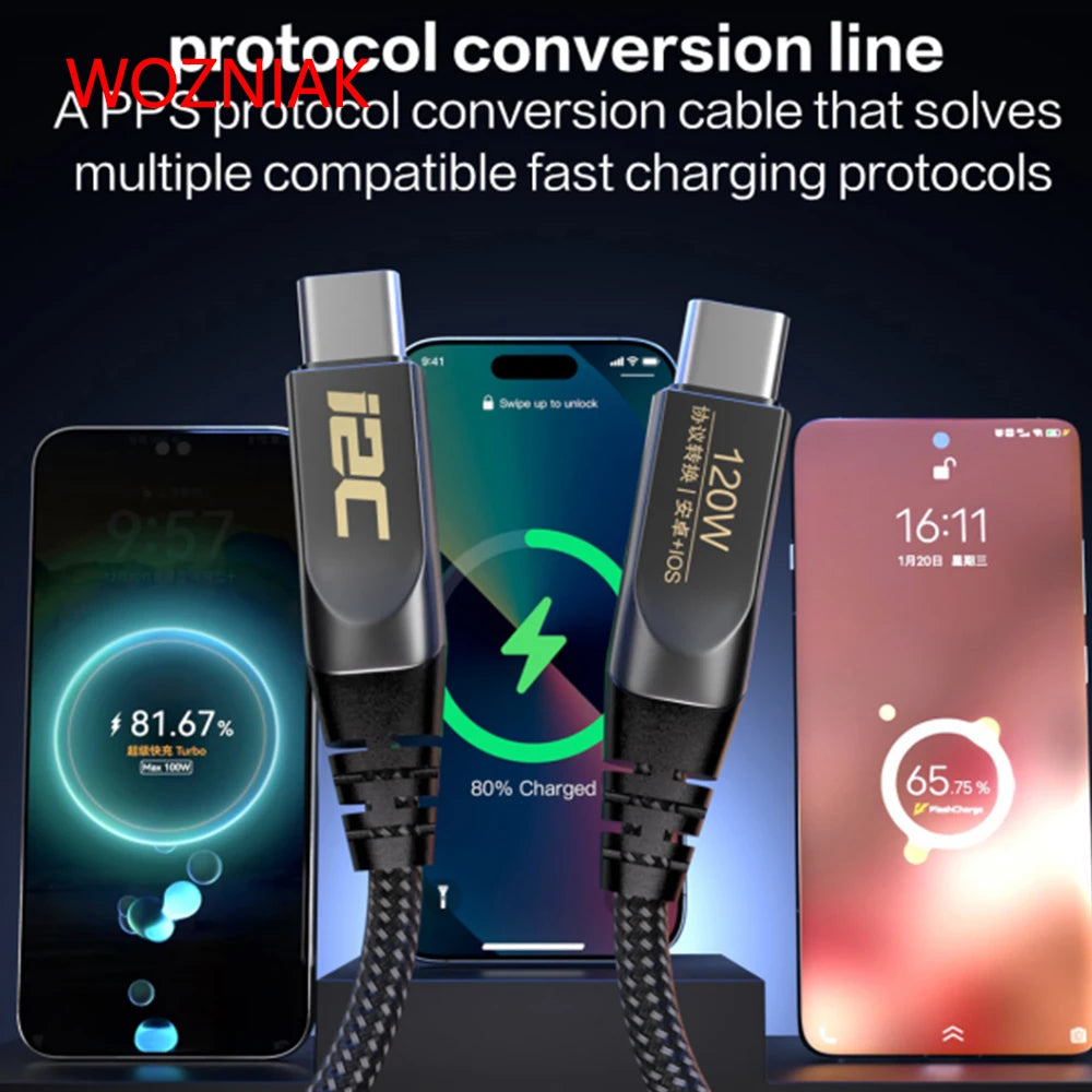 I2C Turbo TU1 TU2 1.2/1.8 Meters 65W 120W High Power Universal Flash Fast Charging Cable for IOS Android Mobile Phones Repair