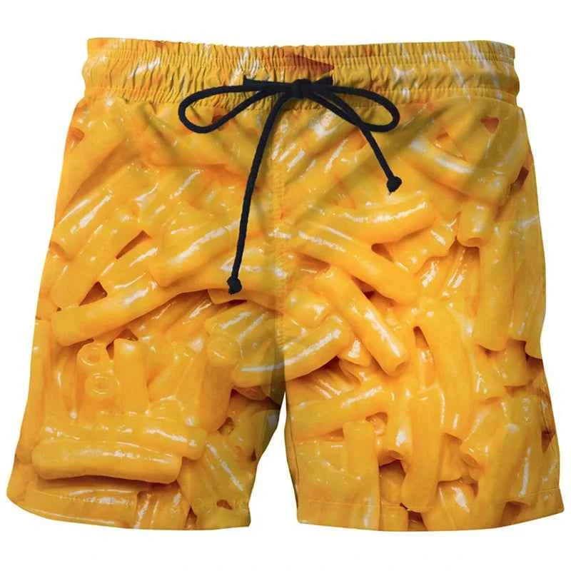 Sausages Food Graphic Beach Shorts Men Short Pants 3D Cheese Printed Elastic Waist Board Trunks Swimsuit homme 2023 Ice